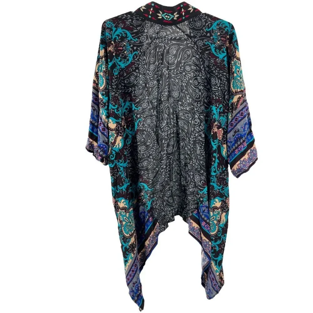 Flying Tomato embroidered open front cardigan duster M/L rayon lightweight - Picture 2 of 7